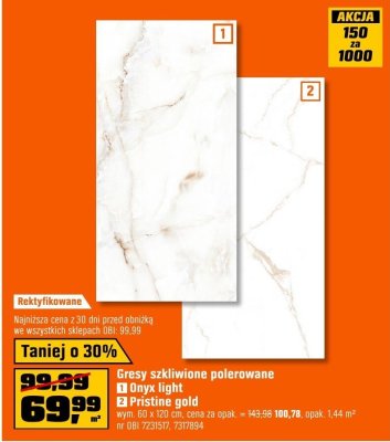 Gresy szkliwione polerowane Onyx light promocja w OBI