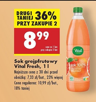 Sok 100% czerwony grejpfrut Vital fresh promocja