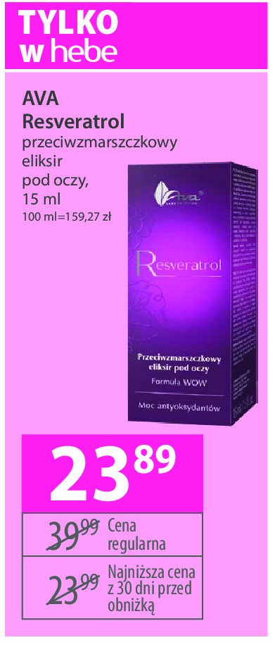 Eliksir pod oczy Ava resveratrol promocja