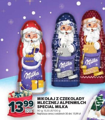 Mikołaj z czekolady mlecznej alpenmilch special Milka promocja w Stokrotka