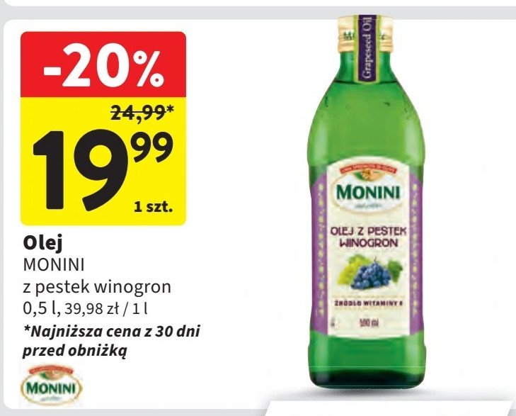 Olej z pestek winogron Monini promocja w Intermarche