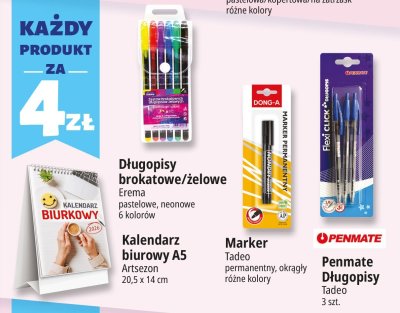 Długopisy brokatowe/żelowe Erema pastelowe, neonowe 6 kolorów promocja w Leclerc