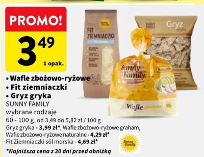Wafle zbożowo-ryżowe Sunny Family wybrane rodzaje promocja w Intermarche