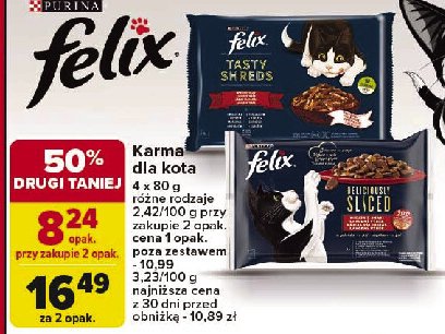 Karma dla kota wołowina kurczak Purina felix tasty shreds promocja w Carrefour