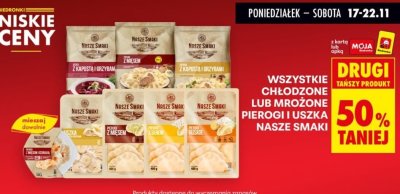 Pierogi chłodzone lub mrożone i uszka Nasze Smaki wszystkie drugi -50% taniej promocja w Biedronka