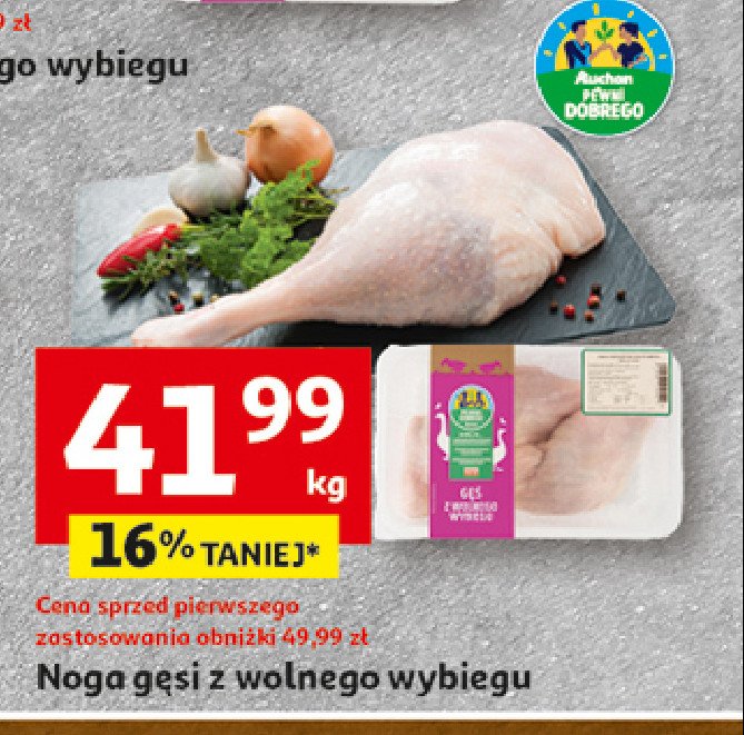 Noga gęsi z wolnego wybiegu Auchan pewni dobrego promocja