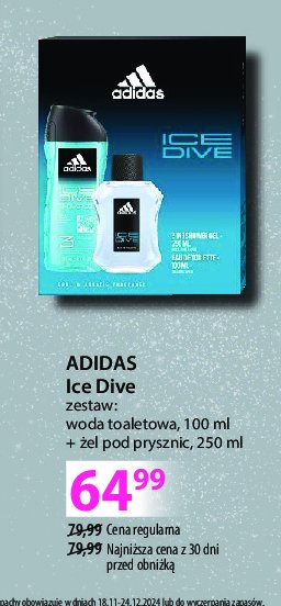 Zestaw w pudełku ice dive: żel pod prysznic 250 ml + woda toaletowa 100 ml ADIDAS ZESTAW Adidas cosmetics promocja w Hebe