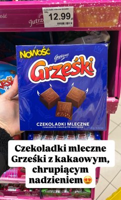 Czekoladki mleczne Grześki z kakaowym, chrupiącym nadzieniem promocja w Dino