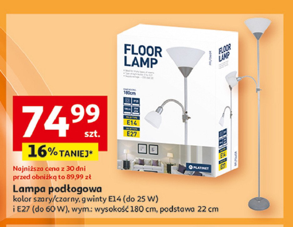 Lampa podłogowa e27+e14 Platinet promocja