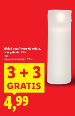 Wkład parafinowy do znicza, czas palenia: 75 h 3+3 gratis promocja w Lidl