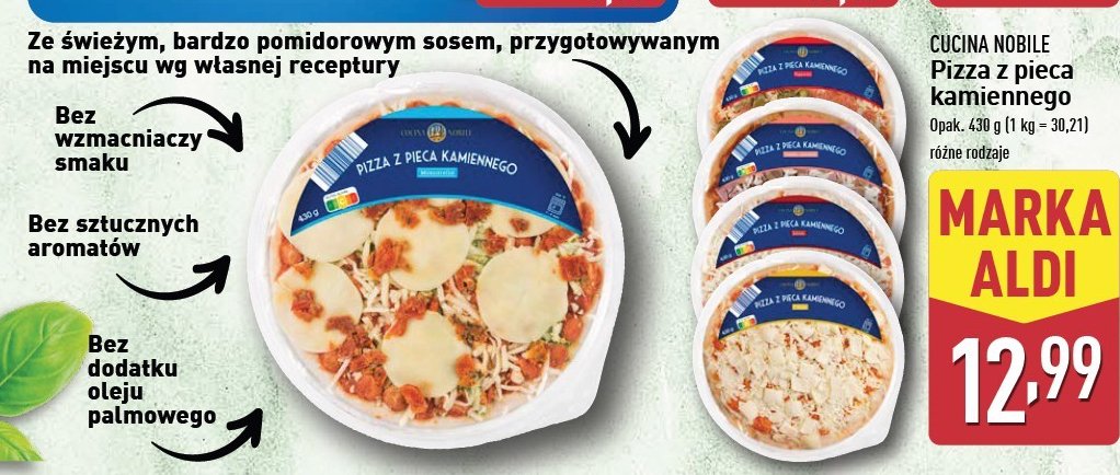 Pizza z pieca kamiennego z szynką i pieczarkami Cucina nobile promocja