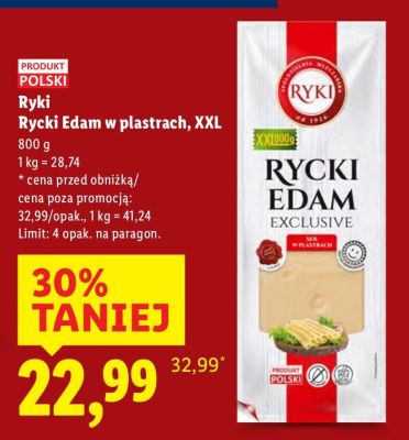 Ser Rycki Edam w plastrach, XXL promocja w Lidl