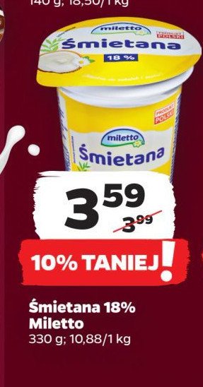 Śmietana 18% Miletto promocja w Netto