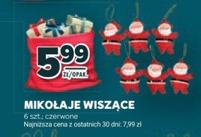 Mikołaje wiszące 9 cm, 7 opakowań promocja w Stokrotka