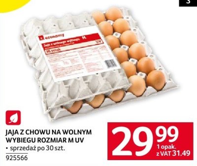 Jaja z chowu na wolnym wybiegu rozmiar M/UV sprzedaż po 30 szt. economy promocja w Selgros