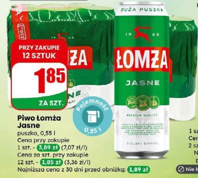 Piwo Łomża Jasne puszka promocja w Dino