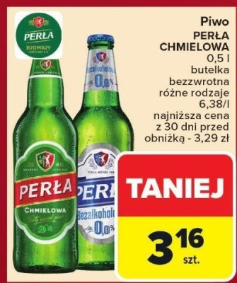 Piwo PERLA CHMIELOWA 0,5l butelka bezwzwrotna różne rodzaje promocja w Carrefour Market
