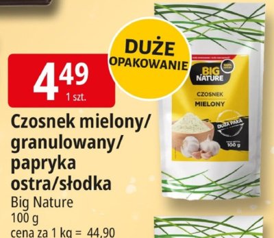Czosnek mielony/granulowany/papryka ostra/słodka Big Nature promocja w Leclerc