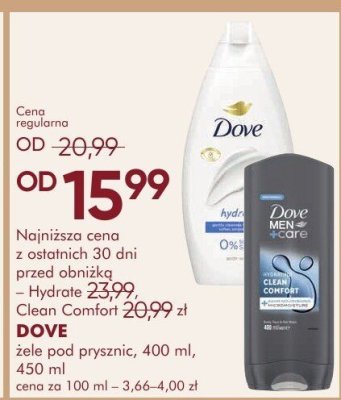 Żel pod prysznic Dove Hydrate Clean Comfort promocja w Super-Pharm