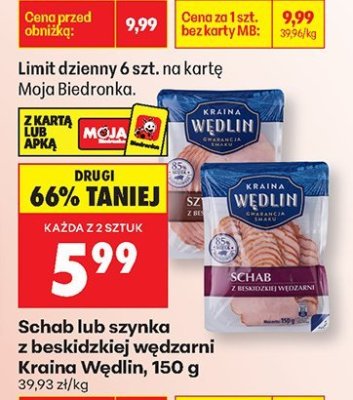 Schab lub szynka z beskidzkiej wędzarni Kraina Wedlin, 150 g promocja w Biedronka