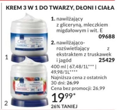 Krem 3 w 1 do twarzy, dłoni i ciała nawilżający z gliceryną mleczkiem migdałowym i wit. E promocja w AVON