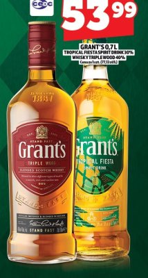 Whisky Grant's 0.7l tropical fiesta spirit drink 30%, whisky triple wood 40% promocja w TOPAZ