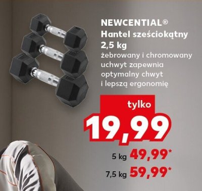 Hantel sześciokątny 2,5 kg żebrowany i chromowany uchwyt zapewnia optymalny chwyt i lepszą ergonomię promocja w Kaufland