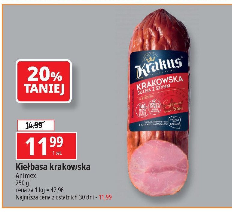 Kiełbasa krakowska sucha Krakus animex promocja