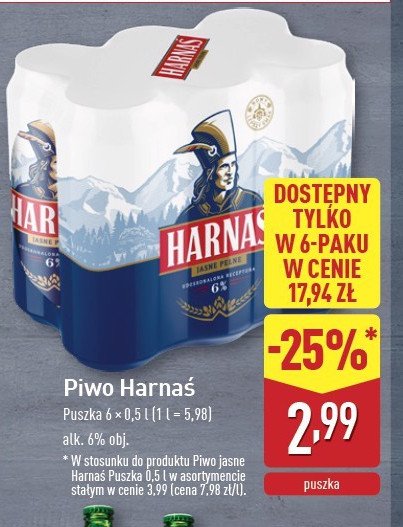 Piwo Harnaś jasne pełne promocja w Aldi
