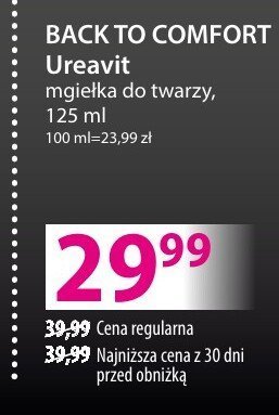 Tonik BACK TO COMFORT Ureavit nawilżający do twarzy promocja w Hebe