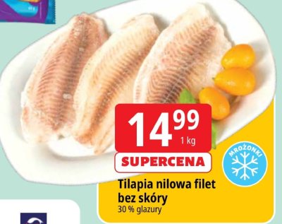 Tilapia nilowa filet bez skóry 30% glazury promocja w Leclerc