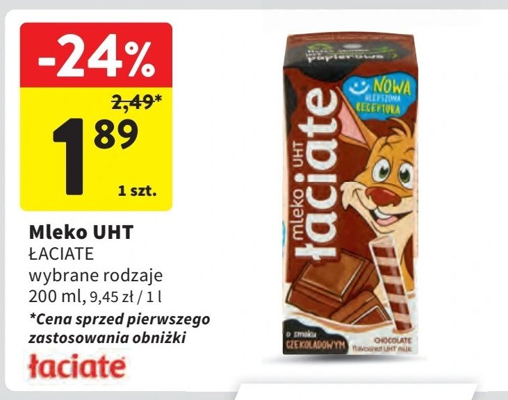 Mleko czekoladowe Łaciate promocja w Intermarche