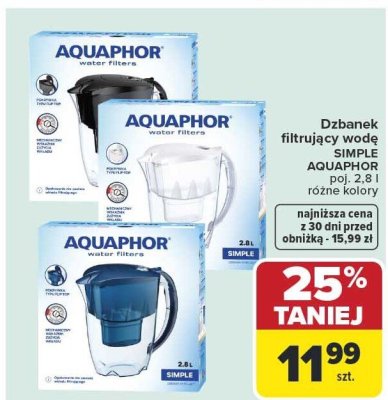 Dzbanek filtrujący wodę SIMPLE AQUAPHOR poj. 2,8 l różne kolory promocja w Carrefour