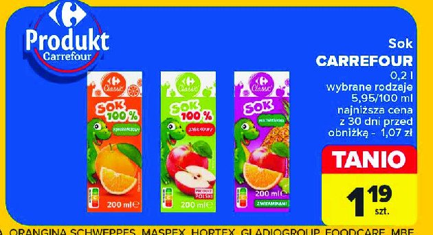 Sok pomarańczowy 100 % Carrefour promocja w Carrefour