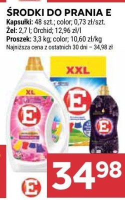 Środki do prania E Kapsułki: 48 szt., Żel: 2,7 l, Orchid, 12,96 zł/l Proszek: 3,3 kg, color, 10,60 zł/kg promocja w Stokrotka