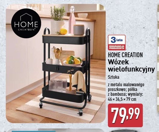 Wózek do serwowania 46 x 78.5 x 35 cm czarny Home creation promocja w Aldi