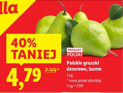 Polskie gruszki deserowe, luzem promocja w Lidl