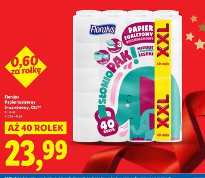 Papier toaletowy Floralys 3-warstwowy, XXL 40 rolek promocja w Lidl