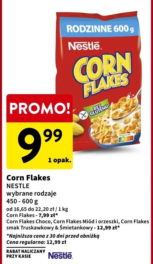 Płatki śniadaniowe truskawkowy i śmietankowy Nestle corn flakes Corn flakes (nestle) promocja