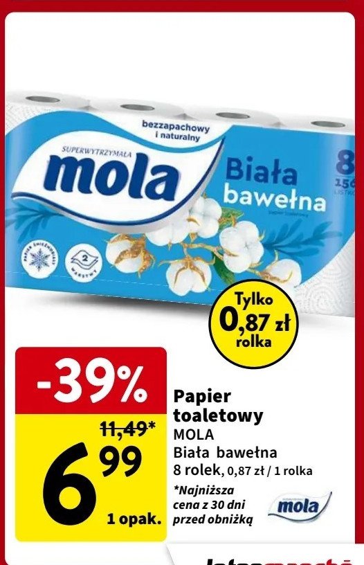 Papier toaletowy biała bawełna Mola promocja