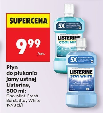 Płyn do płukania jamy ustnej Listerine, 500 ml: Cool Mint, Fresh Burst, Stay White promocja w Biedronka
