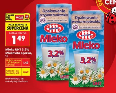Mleko UHT 3,2% Mlekovita Łączka 1l promocja w Biedronka