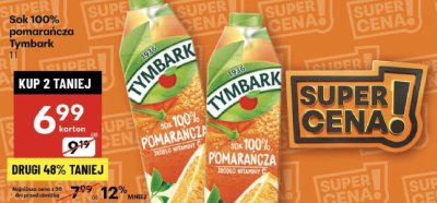 Sok pomarańczowy Tymbark 100% promocja w Delikatesy Centrum
