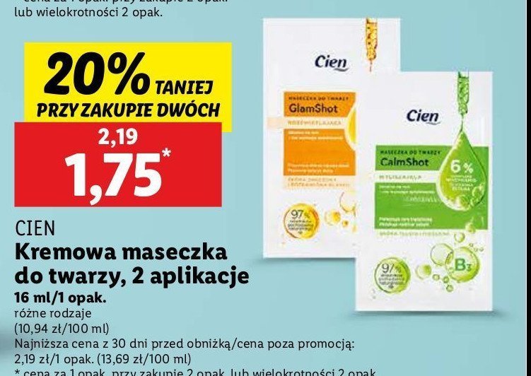 Maseczka do twarzy glamshot Cien promocja