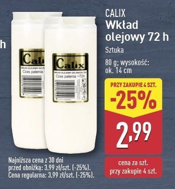 Wk艂ad olejowy do znicza 72 h 220 g Calix promocja