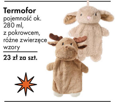 Termofor pojemność ok. 280 ml, z pokrowcem, różne zwierzęce wzory promocja w Tedi