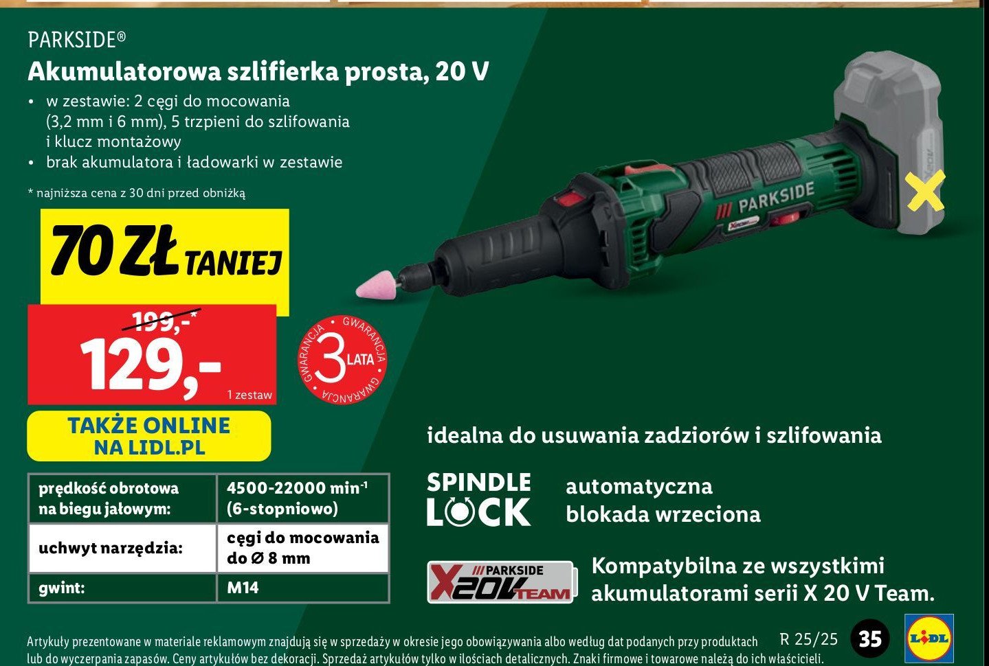 Szlifierka prosta 20v Parkside promocja w Lidl