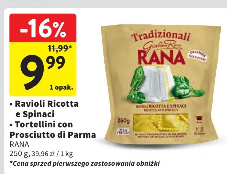 Tortellini z szynką prosciutto i serem Giovanni rana (Biedronka) promocja