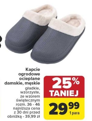 Kapcie ogrodowe ocieplane damskie lub męskie, różne rodzaje Carrefour promocja w Carrefour
