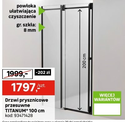 Drzwi prysznicowe przesuwne TITANIUM 100 cm promocja w Leroy Merlin